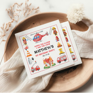Firetrucks Boy 1st Birthday Cute Little party Napkin