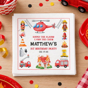 Firetrucks Boy 1st Birthday Cute Little party Napkin