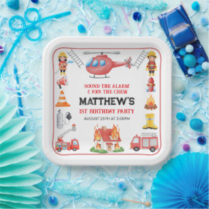Firetrucks Boy 1st Birthday Cute Little party Paper Plate