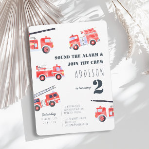 Firetrucks Boy 2nd Birthday Invitation