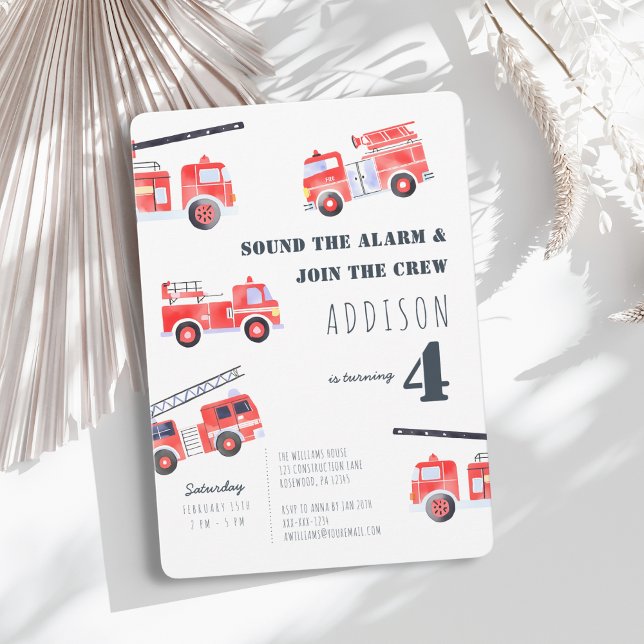 Firetrucks Boy 4th Birthday Invitation (Creator Uploaded)