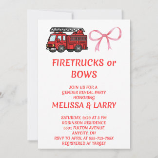 Firetrucks or Bows Gender Reveal Invitation