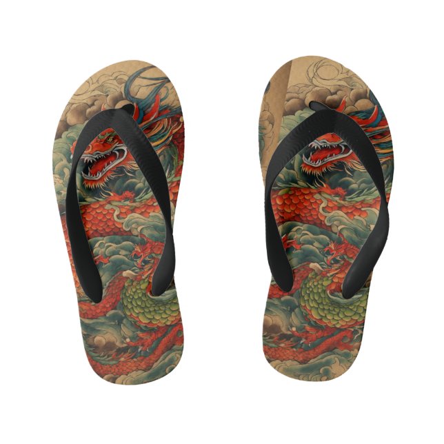 "Firewalker's Embrace: Dragon Scale Sandals" Kid's Jandals (Footbed)