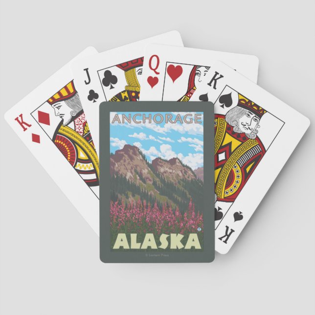 Fireweed & Mountains - Anchorage, Alaska Playing Cards (Back)