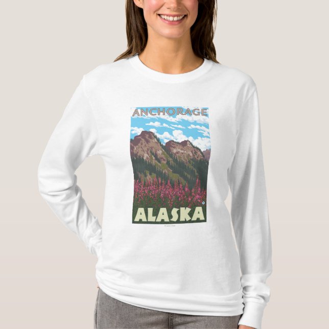 Fireweed & Mountains - Anchorage, Alaska T-Shirt (Front)