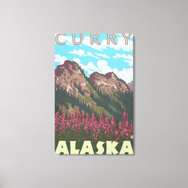Fireweed & Mountains - Curry, Alaska Canvas Print (Front)