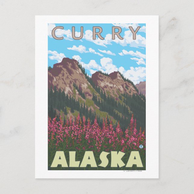 Fireweed & Mountains - Curry, Alaska Postcard (Front)