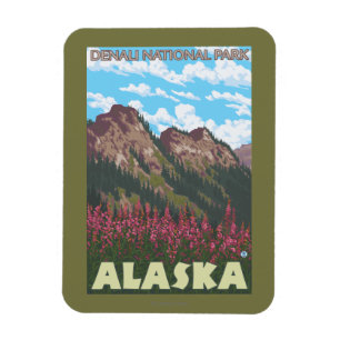Fireweed & Mountains - Denali Nat'l Park, Magnet