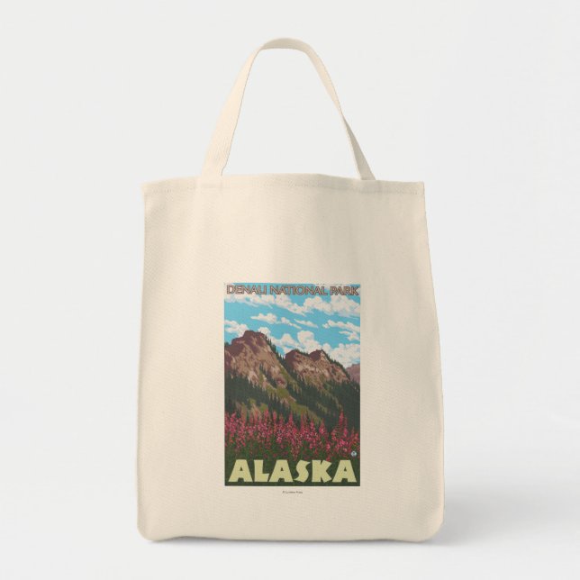 Fireweed & Mountains - Denali Nat'l Park, Tote Bag (Front)