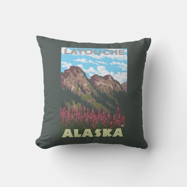 Fireweed & Mountains - Latouche, Alaska Cushion (Front)
