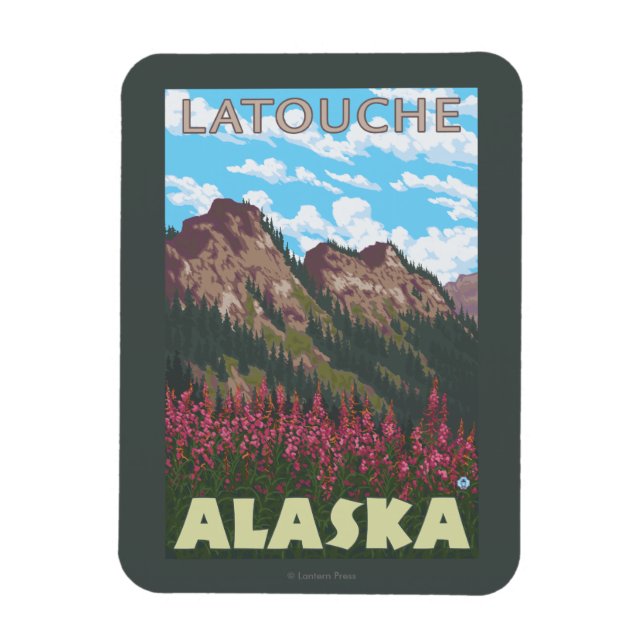 Fireweed & Mountains - Latouche, Alaska Magnet (Vertical)