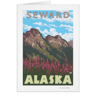 Fireweed & Mountains - Seward, Alaska