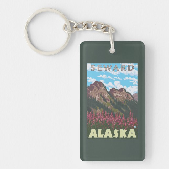 Fireweed & Mountains - Seward, Alaska Key Ring (Front)