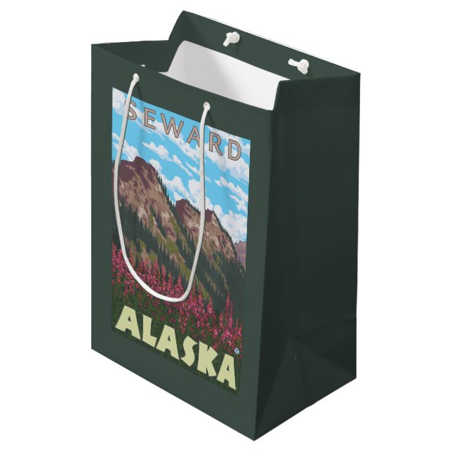 Fireweed & Mountains - Seward, Alaska Medium Gift Bag (Front Angled)