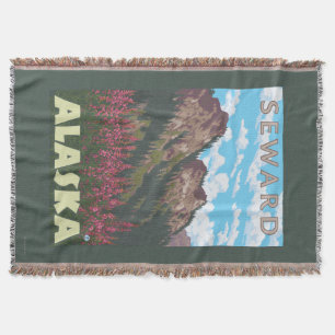 Fireweed & Mountains - Seward, Alaska Throw Blanket