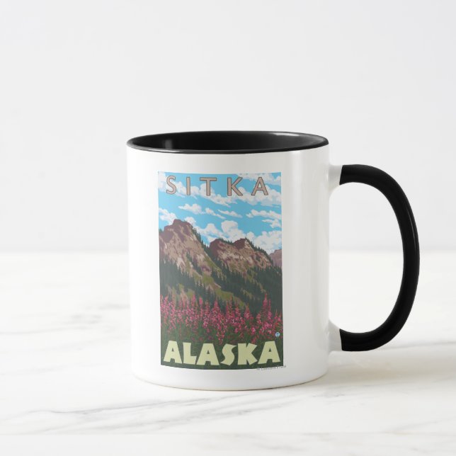 Fireweed & Mountains - Sitka, Alaska Mug (Right)