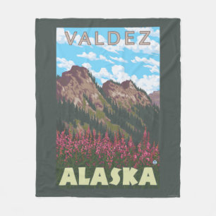 Fireweed & Mountains - Valdez, Alaska Fleece Blanket