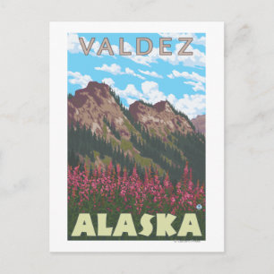 Fireweed & Mountains - Valdez, Alaska Postcard