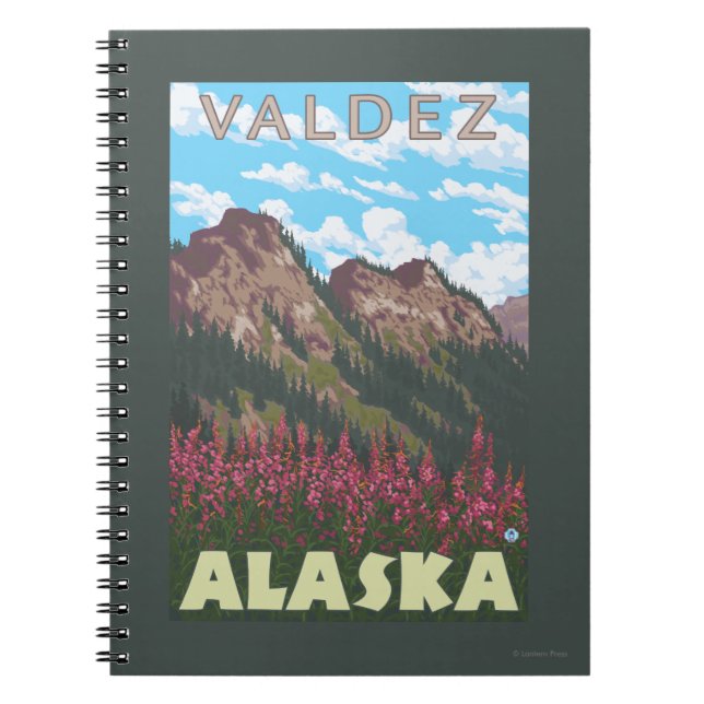 Fireweed & Mountains - Valdez, Alaska Spiral Notebook (Front)
