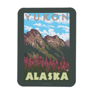 Fireweed & Mountains - Yukon, Alaska Magnet