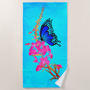 Fireweed With Butterfly - Beach Towel