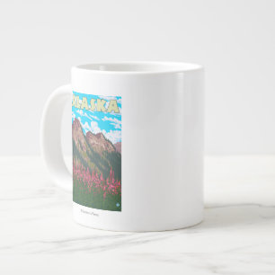 Fireweed with Mountains Vintage Travel Poster Large Coffee Mug