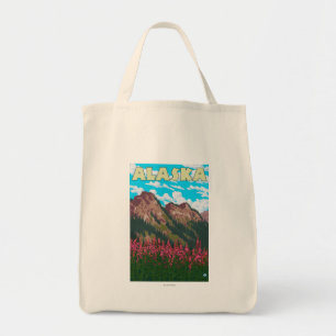 Fireweed with Mountains Vintage Travel Poster Tote Bag