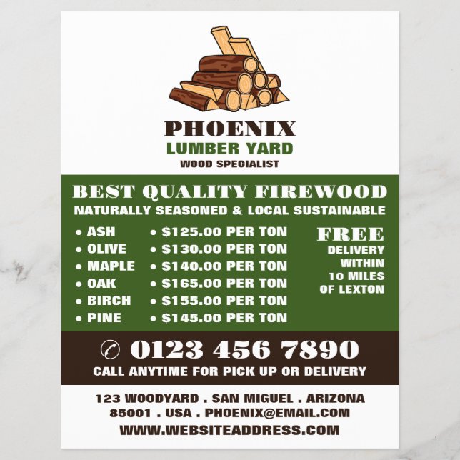 Firewood, Lumber/Timber/Wood Yard Advert Flyer (Front)