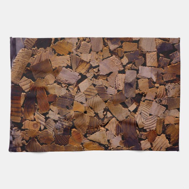 Firewood rustic cabin wood grain tree bark pattern tea towel (Horizontal)