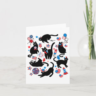 Firework 4th Of July Black Cat Usa Flag Cute Cat K Card