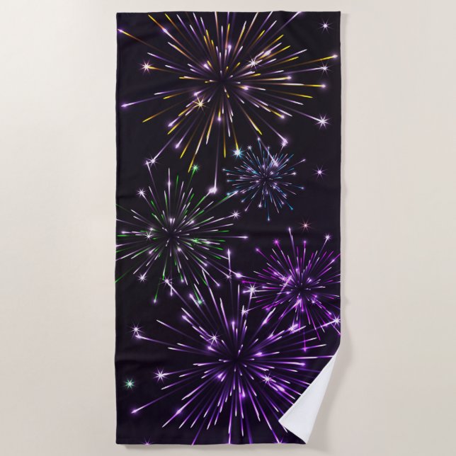 Firework Explosions Graphic Beach Towel (Front)