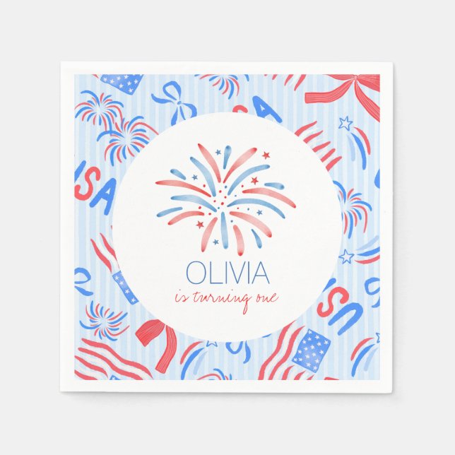 Firework Fourth of July Birthday Napkin (Front)