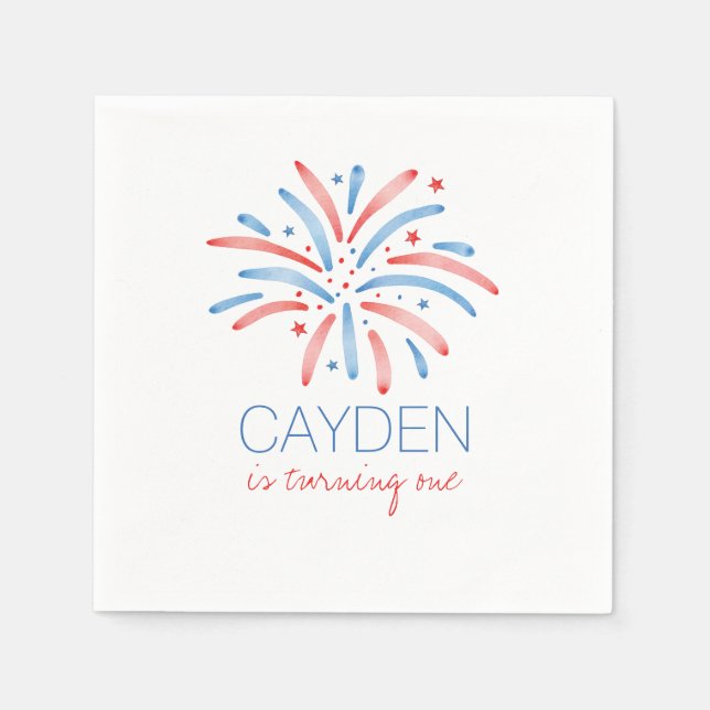 Firework Fourth of July Birthday Napkin (Front)