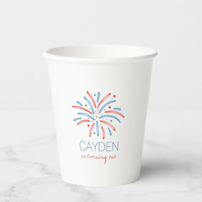 Firework Fourth of July Birthday Paper Cups (Front)