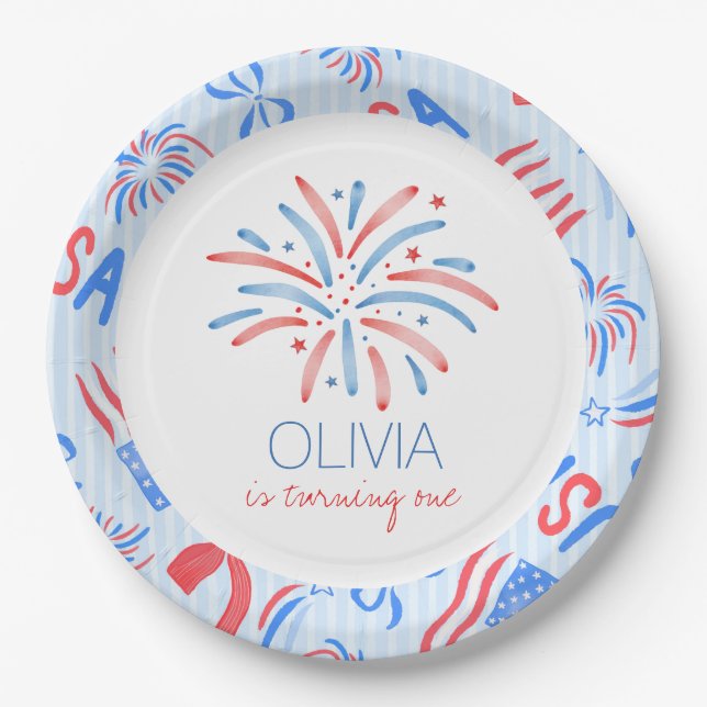 Firework Fourth of July Birthday Paper Plate (Front)