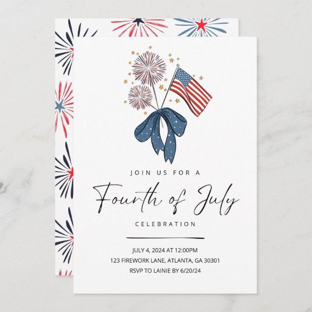 Firework Fourth Of July Party Invite Patriotic 4th (Front/Back)