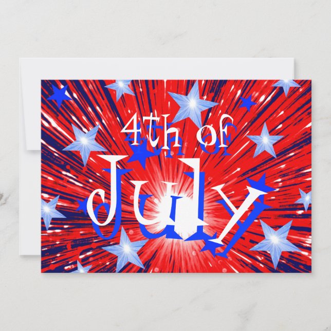 Firework Red White Blue '4th of July' party Invitation (Front)
