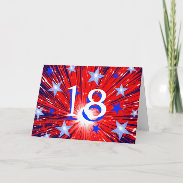 Firework Red White Blue 'Age' birthday card (Front)
