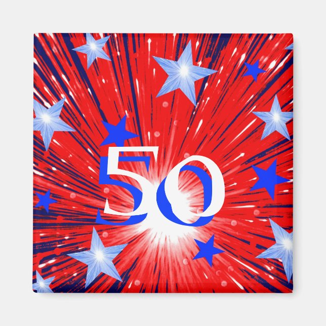 Firework Red White Blue 'Age' magnet square (Front)