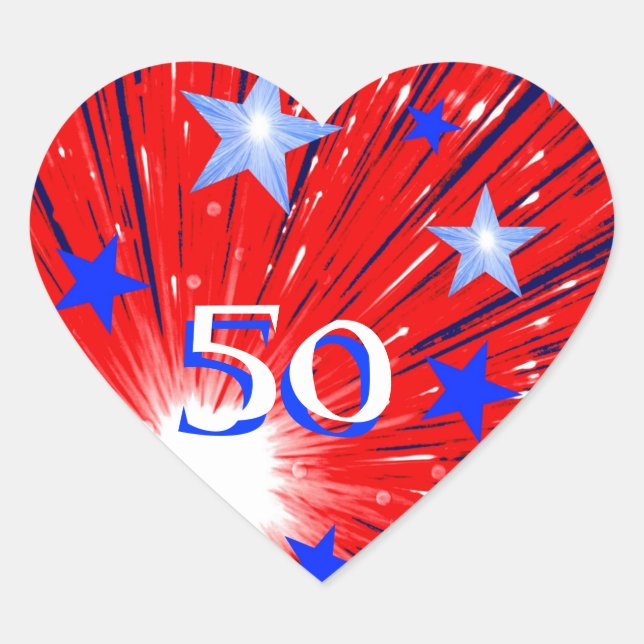 Firework Red White Blue 'Age' sticker heart (Front)