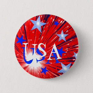 Firework Red White Blue 'USA' button round