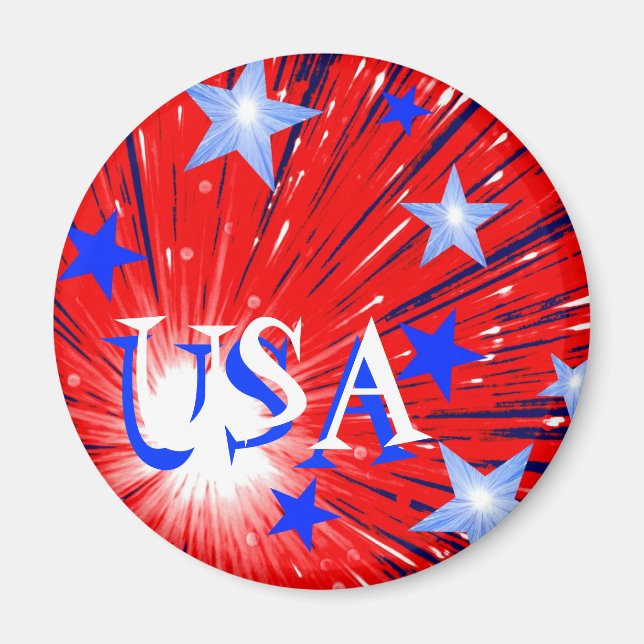 Firework Red White Blue 'USA' fridge magnet (Front)