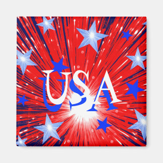 Firework Red White Blue 'USA' magnet square