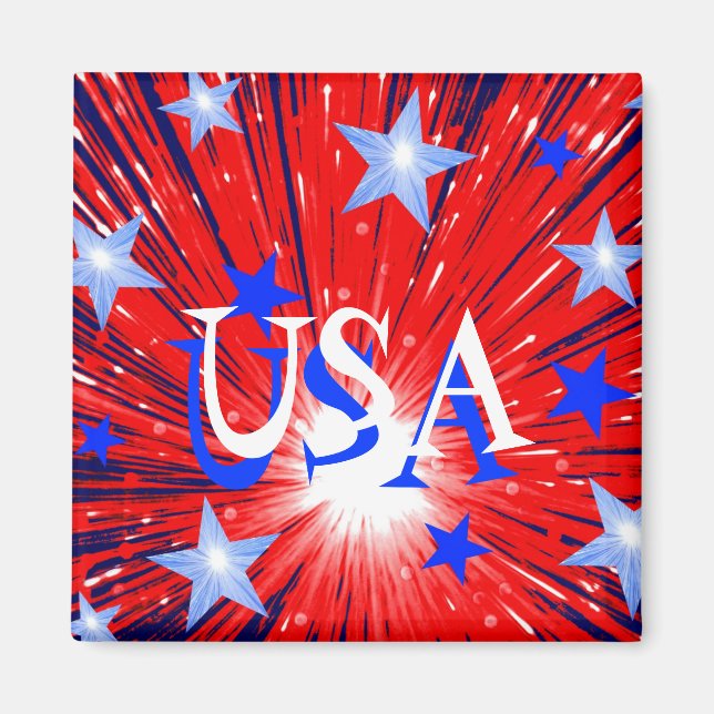 Firework Red White Blue 'USA' magnet square (Front)