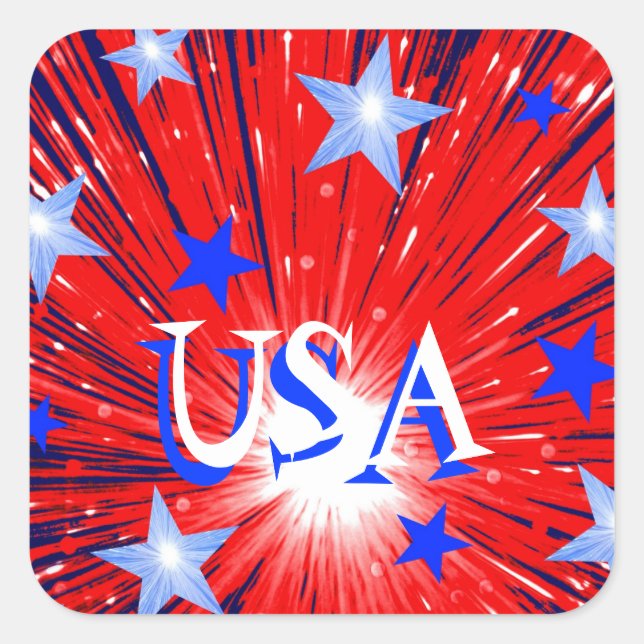 Firework Red White Blue 'USA' sticker square (Front)