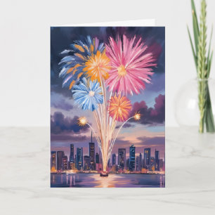 Firework Show New Year’s Eve Watercolor Holiday Card
