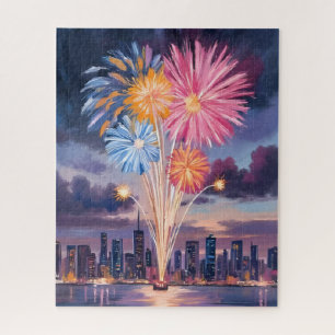 Firework Show   New Year’s Eve Watercolor Jigsaw Puzzle