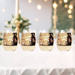 Fireworks 15 4th of July wine glasses set of 4