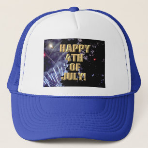 Fireworks 1 4th of July blue trucker hat