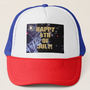 Fireworks 1 4th of July red white blue trucker hat